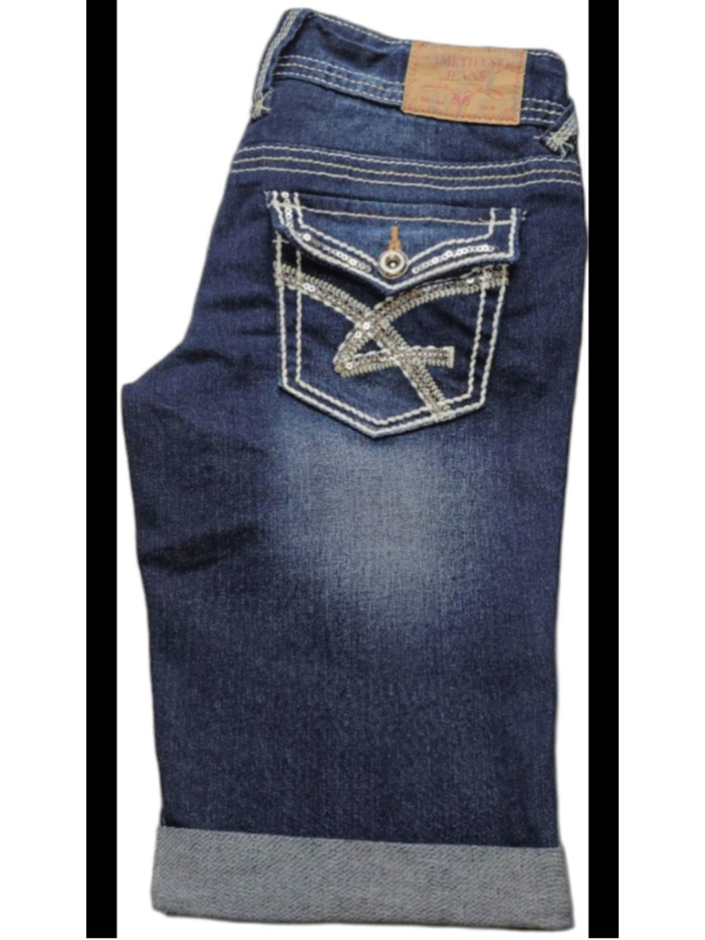 Amethyst Jorts Jr. Sz 3 Dark Wash Embellished Flap Pockets Y2K